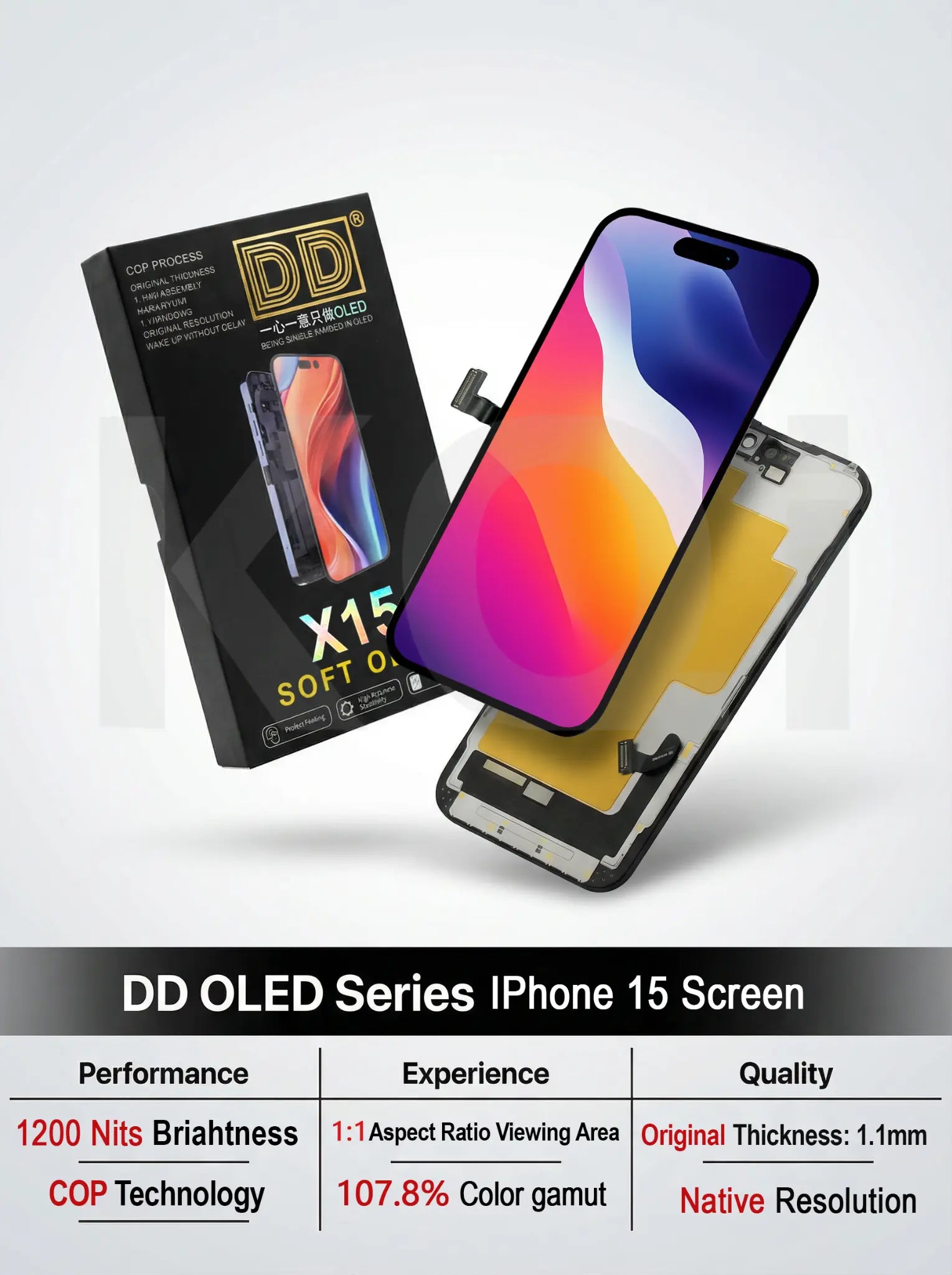DD 柔性OLED 15Pro用 交換用ディスプレイ soft oled ソフト DD OLED Soft Screen for iPhone 15 - Flexible OLED Display