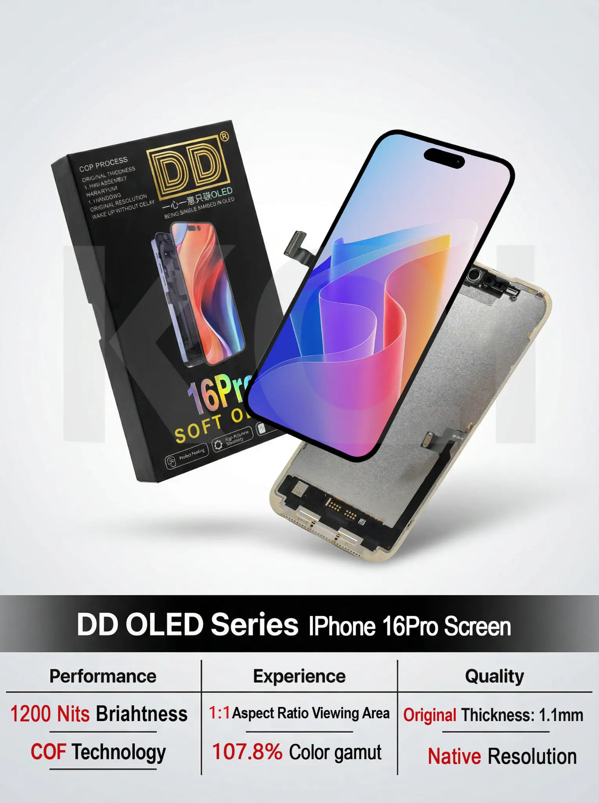 Dd Screen Displays DD OLED Screen for iPhone 16 Pro - Hard OLED Display Replacement with ...